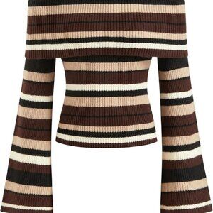 NEW! Off The Shoulder Tops for Women Long Sleeve Going Out Y2K Tops-Coffee